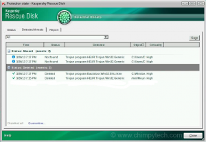 Kaspersky Rescue Disk Results Screen