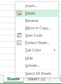 Delete Excel Worksheet
