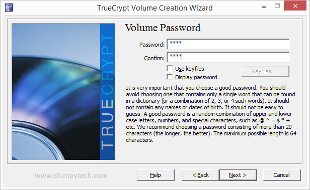 Create Password for TrueCrypt Volume