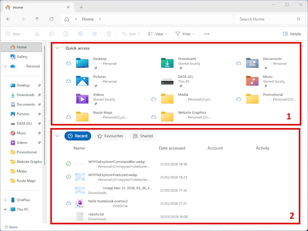 Windows 11 file explorer home screen