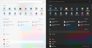 Start Menu in Light and Dark Mode