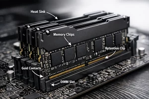 An Image of RAM chips on a PC Motherboard
