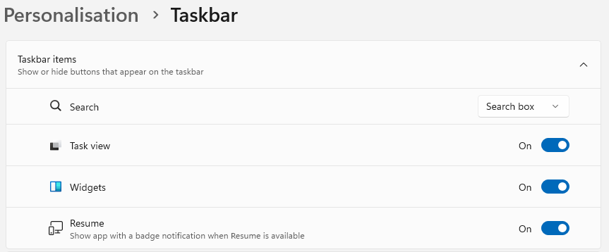 Windows 11 taskbar settings menu