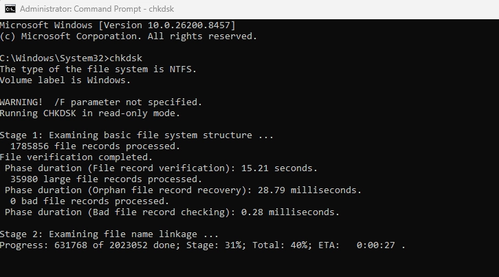 Using CHKDSK to diagnose a failing hard drive