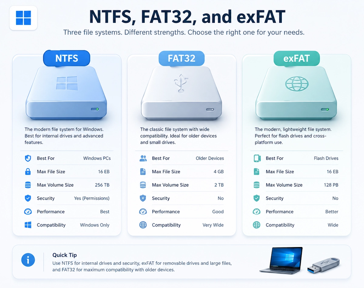An infographic showing the differences between different file systems