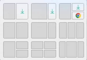 A picture showing a grid of snap layouts that appear when the mouse is hovered over the maximise button