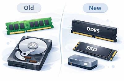 picture to explain why a PC slows down due to old and outdated hardware
