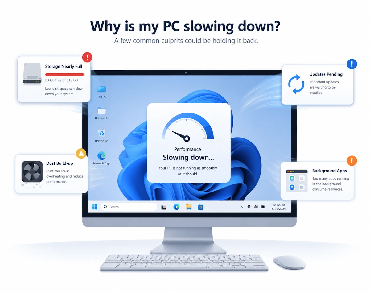 a picture explaining why a PC slows down over time