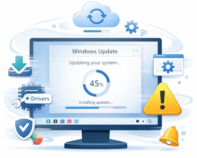 picture to explain why a PC slows down due to out of date apps and updates